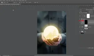 Mani che sorreggono un globo luminoso. Photoshop: effetti di luce non funzionano, maschera di livello nera su "Tonalità/saturazione 1 copia".