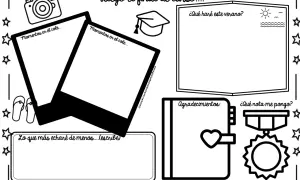 Ficha fin de curso con espacios para fotos, recuerdos, planes de verano, agradecimientos y autoevaluación.