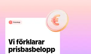 En euro-symbol på ett mynt bredvid texten "Vi förklarar prisbasbelopp".