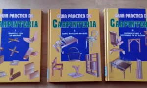 Tres guías de carpintería, con ilustraciones de trabajos en madera, muebles y reparaciones. Ideal para quienes trabajan con madera de palisandro.
