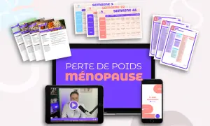 Plans de repas et listes de courses pour comment perdre du poids à la ménopause. Vidéo explicative sur tablette et smartphone.