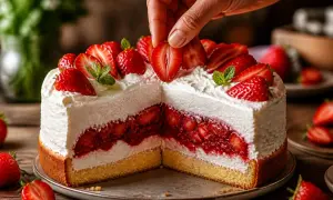 Ein saftiger Biskuitboden bildet die Basis für diese Erdbeer-Sahne-Torte. Frische Erdbeeren und Schlagsahne machen dieses Rezept unwiderstehlich.