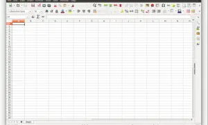 Pusta tabela w programie LibreOffice Calc, gotowa do wprowadzania danych.