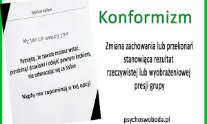 Konformista to ten, kto ulega presji grupy. Obrazek pokazuje "wyjście awaryjne" i radę, by odejść, gdy sytuacja staje się nie do zniesienia.