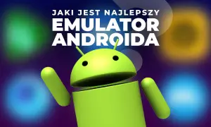 Jaki jest najlepszy emulator androida? Zielony robot Androida na tle kolorowych, rozmytych świateł.