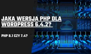 Jaka wersja PHP dla WordPress 6.4.2? PHP 8.1 czy 7.4? Serwerownia z niebieskimi kablami.