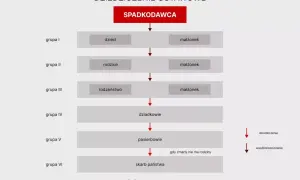 Schemat dziedziczenia ustawowego: od spadkodawcy przez dzieci, rodziców, rodzeństwo, dziadków, pasierbów do skarbu państwa. Małżonek dziedziczy w grupach I, II, III. Pomoc w sprawach za zmarłego męża.