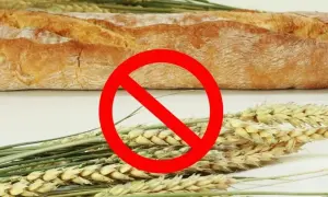 Chleb i kłosy zbóż z przekreśleniem. Symbol zakazu spożywania glutenu, ważny przy chorobie Duhringa.