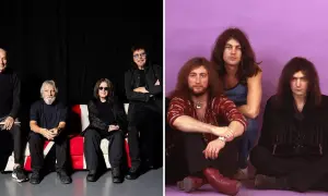 Legenda: Ian Paice, Roger Glover, Ian Gillan (wokalista Deep Purple) i Tony Iommi. Obok młodsza wersja zespołu z Jonem Lordem i Ritchie Blackmore'em.