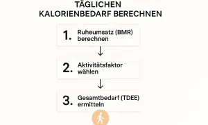 Schritt-für-Schritt-Anleitung zur Berechnung des täglichen Kalorienbedarfs. Hilft beim Abnehmen, indem man die benötigten Kalorien ermittelt.