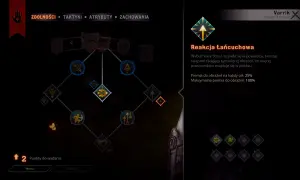 Drzewko umiejętności Varrika w Dragon Age Inkwizycja. "Reakcja Łańcuchowa" zadaje więcej obrażeń, im więcej wrogów w pobliżu.