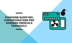 Funzione sleep del condizionatore per dormire freschi e tranquilli. Icona di un condizionatore con un orologio e cappello da notte.