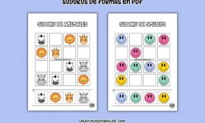 Sudoku para niños para imprimir con animales y caritas sonrientes. ¡Un divertido juego de lógica para descargar!