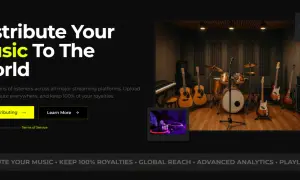Learn how to copyright your music and distribute it globally. Image shows a music studio with instruments and DJ equipment.