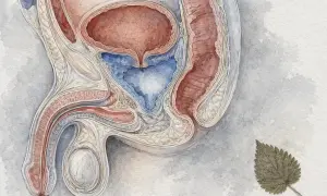 Ilustracja anatomiczna męskiego układu rozrodczego i moczowego. Zwraca uwagę na pęcherz, cewkę moczową i jądra. Jaki wynik psa jest niepokojący?