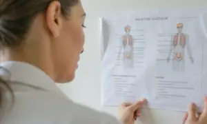 Lekarka analizuje schemat bólu głowy. Czy do neurologa potrzebne jest skierowanie? To pytanie nurtuje wielu pacjentów.