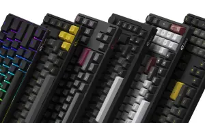 Mehrere mechanische Tastaturen in Schwarz mit bunten oder einfarbigen Tasten. Die Frage, wie viele Tasten hat eine Tastatur, wird hier nicht beantwortet.