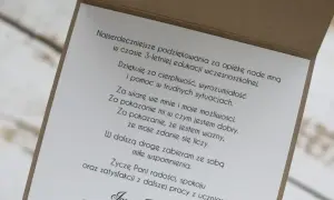 Tekst podziękowania dla taty za opiekę i cierpliwość w edukacji. Podpisano Igor.