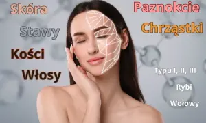 Kobieta z nałożoną siatką na twarz, symbolizującą korzyści kolagenu Naticol dla ludzi: skóra, stawy, kości, włosy, paznokcie, chrząstki.