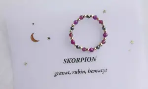 Pierścionek z granatu, rubinu i hematytu dla Skorpiona.