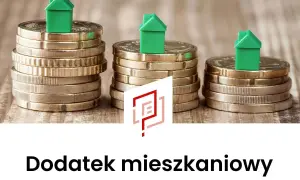 Zielone domki na stosach monet symbolizują dodatek mieszkaniowy.