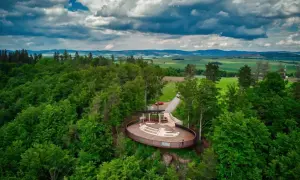 Nowoczesna platforma widokowa w otoczeniu lasu, oferująca wspaniałe radków atrakcje i panoramę okolicy.