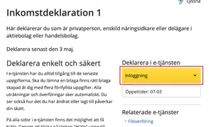Här ser du hur deklarerar man sin inkomstdeklaration. Klicka på "Inloggning" för att komma igång.