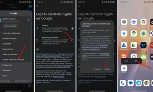 L'image montre comment désactiver l'assistant Google. On voit les options pour choisir entre Gemini et l'Assistant Google, puis une confirmation pour changer.