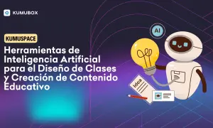 Un robot con una bombilla y un cuaderno de "Idea" representa la **ia educativa** para crear contenido.