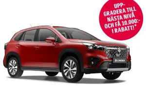 Röd Suzuki S-Cross med erbjudande om 10.000 kr rabatt. Perfekt för din nästa nivå av körning.