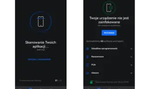 Skan telefonu w aplikacji Skiff Mail. Urządzenie czyste, nie znaleziono zagrożeń. Sprawdzono 43 aplikacje.