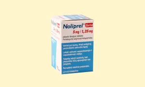 Opakowanie leku Noliprel forte 5 mg/1,25 mg, zawierające tabletki powlekane z perindoprylem i indapamidem.
