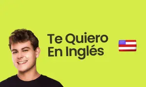 Joven sonriente con texto "Te Quiero En Inglés" y bandera de EE.UU.