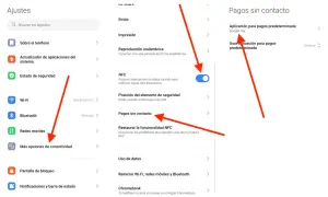 Ajustes de Android para activar NFC y configurar pagos sin contacto con Google Pay.