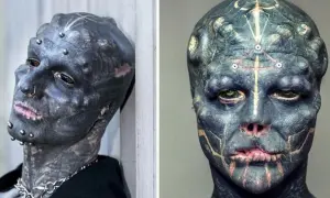 Anthony Loffredo, znany jako "Black Alien", z ekstremalnymi modyfikacjami ciała, w tym tatuażami i implantami.