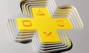 Złoty symbol PlayStation Plus z przyciskami, warstwowo ułożony, zapowiada gry na marzec.