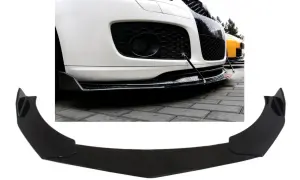 Czarny splitter przedniego zderzaka, pokazujący jak zamontować go dla poprawy aerodynamiki.