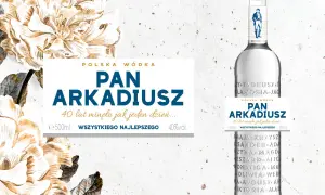 Elegancka butelka polskiej wódki "Pan Arkadiusz" z dedykacją na 40. urodziny. Idealny prezent dla każdego Pana Arkadiusza.