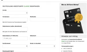 Antragsformular für die Deutschland-Kreditkarte Classic. Hier können Sie Ihre Daten eingeben, um mit Kreditkarte zu bezahlen.