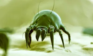 Microscopic view of a dust mite. Curious if vinegar kills dust mites? This tiny creature is the culprit behind many allergies.