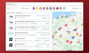 Przegląd ofert pracy dla programistów: ile zarabia programista? Widoczne zarobki od 21 840 do 32 760 PLN/h, oferty z różnych technologii i lokalizacji.