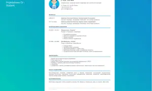 Przykładowe CV - Student. Piotr Binek, student socjologii, opisuje swoje wykształcenie, doświadczenie zawodowe (dziennikarz, kelner/barman), umiejętności (językowe, komputerowe, copywriting) i zainteresowania.
