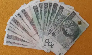 Darowizna spadku na rzecz siostry: stos banknotów 100 i 200 zł ułożony wachlarzem.