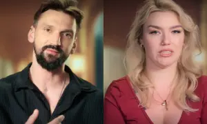 Mężczyzna z brodą i tatuażem na szyi oraz kobieta z blond włosami i naszyjnikiem. Czy to para, czy tylko znajomi? **Why not both**?