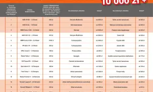 Tabela porównująca koszty przeglądów i napraw samochodów. Sprawdź, ile kosztują testy samochodowe i awarie popularnych modeli.