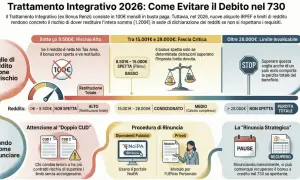 Trattamento integrativo 2026: redditi e fasce critiche. Se il reddito supera 28.000€, il bonus è perso. Attenzione al "doppio CUD" per evitare debiti nel 730.