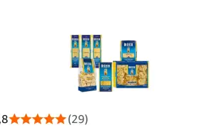 Verschiedene De Cecco Pasta-Sorten in Packungen und Beuteln.