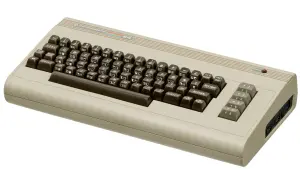 A classic Commodore 64 computer, a gateway to retro gaming and early computing, reminiscent of the era of Commodore 64 VST plugins.