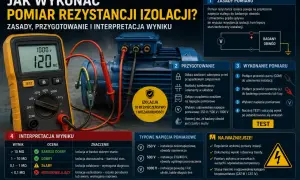 Pomiar rezystancji izolacji silnika elektrycznego za pomocą miernika. Wynik 120 MΩ oznacza bardzo dobry stan izolacji.
