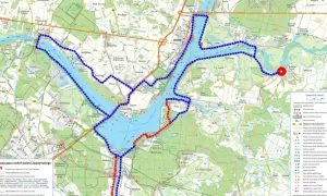Mazowieckie trasy rowerowe wokół Jeziora Zegrzyńskiego. Mapa pokazuje szlaki rowerowe, punkty widokowe i miejsca odpoczynku.